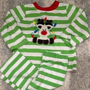Green and White Striped Kids Pajamas with Reindeer